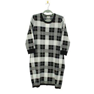 Calvin Klein Womens Plaid Sweater Dress Black Cream Size XL Preppy Academia